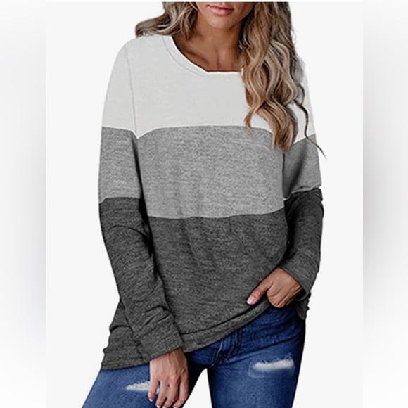 Womens Crewneck Tunics Color Block Long Sleeve Casual Loose Knit Top - Picture 9 of 9